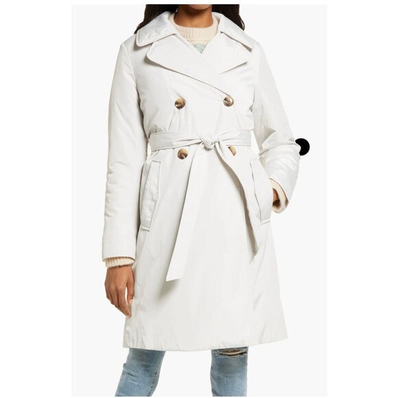 SAM EDELMAN Double Breasted Puffer Trench Rain Coat S Light Sand Long NWT B28 - Picture 1 of 7